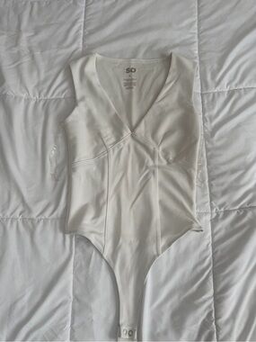 SO White V-Neck Girls' One-Piece Bodysuit